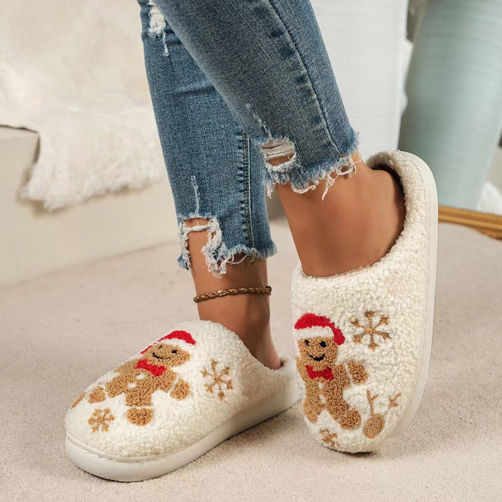 Christmas Snowflake Gingerbread Indoor Slippers for Winter for Girls and Women